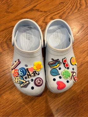 CROCS Kids Light Blue Clogs with Colorful Jibbitz Charms
